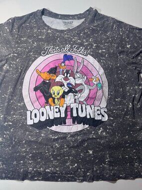 Looney Tunes Acid Wash Graphic Tee 1X Gray Bugs Bunny Tweety Sylvester